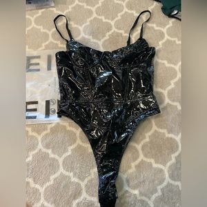 SHEIN BLACK VINYL LINGERIE ONESIE SMALL